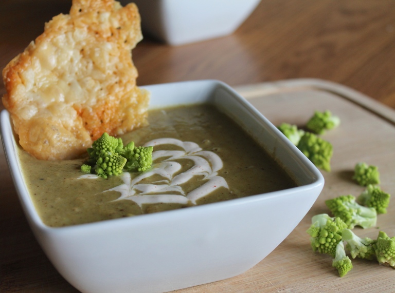 Roasted Romanesco Soup with Cayenne 'Creme Fraiche'